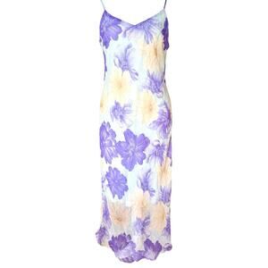 Vintage Y2k Floral Silky Chiffon Slip Spaghetti Strap Bias Cut Maxi Dress